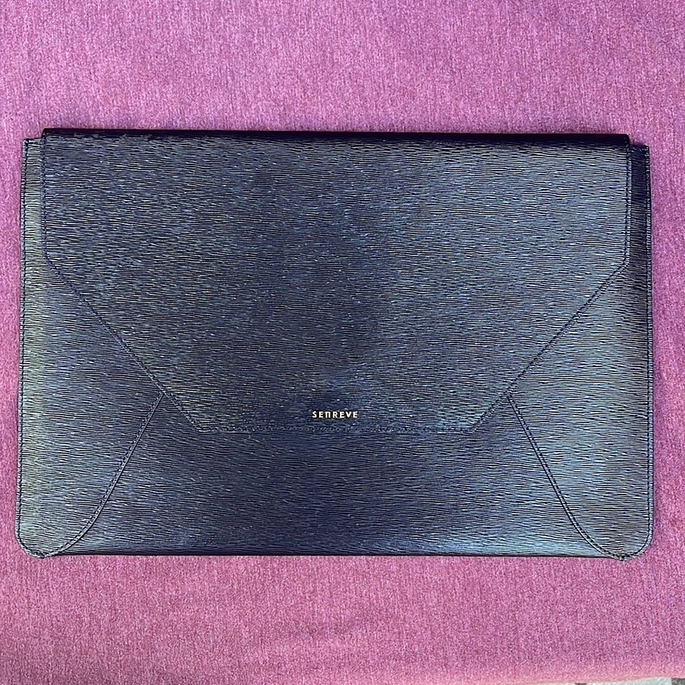 Senreve Black Italian Leather Laptop Sleeve Case